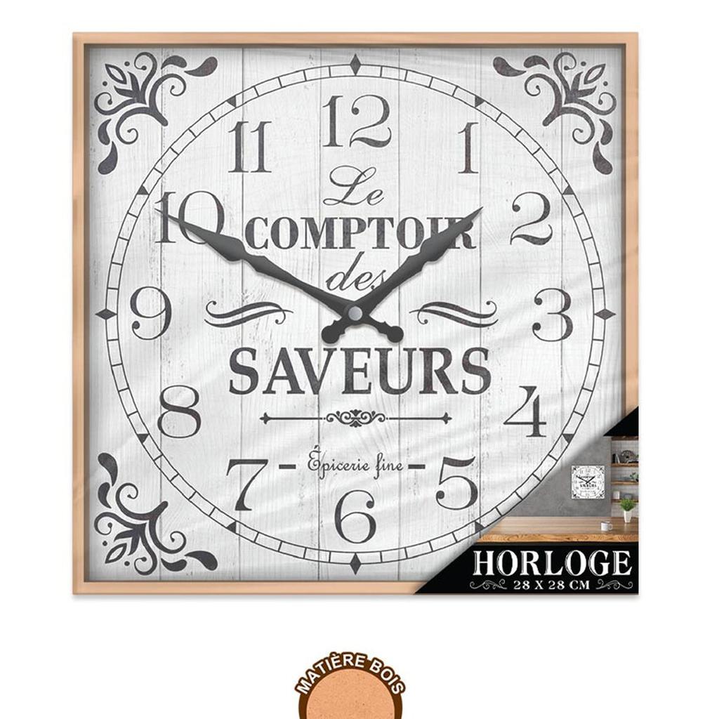 Les Trésors De Lily [A2862] - Wooden Wall Clock 'Le Comptoir Des Saveurs' Gray - 28x28 Cm