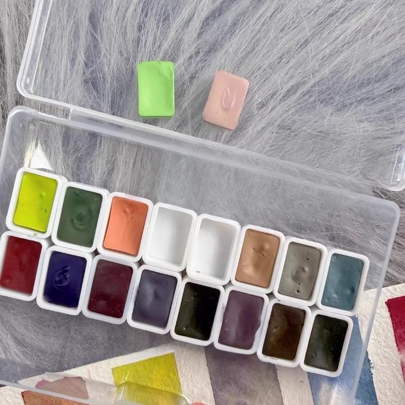 0.3/0.5/1/2ml 16-color Plastic Box Watercolor Paint Set Portable Watercolor Paint Students' Art Classes Painting Doodles Set