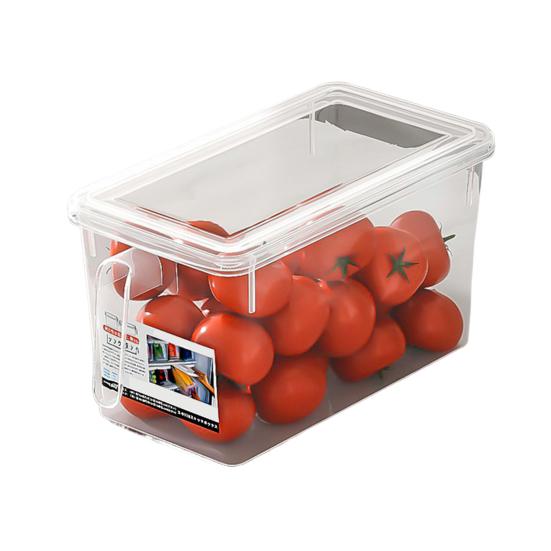 Refrigerator Organizer Transparent Food Box with Handle Lid Food-Grade Fridge Organizer Storage Bin for Fruits Vegetables Salads