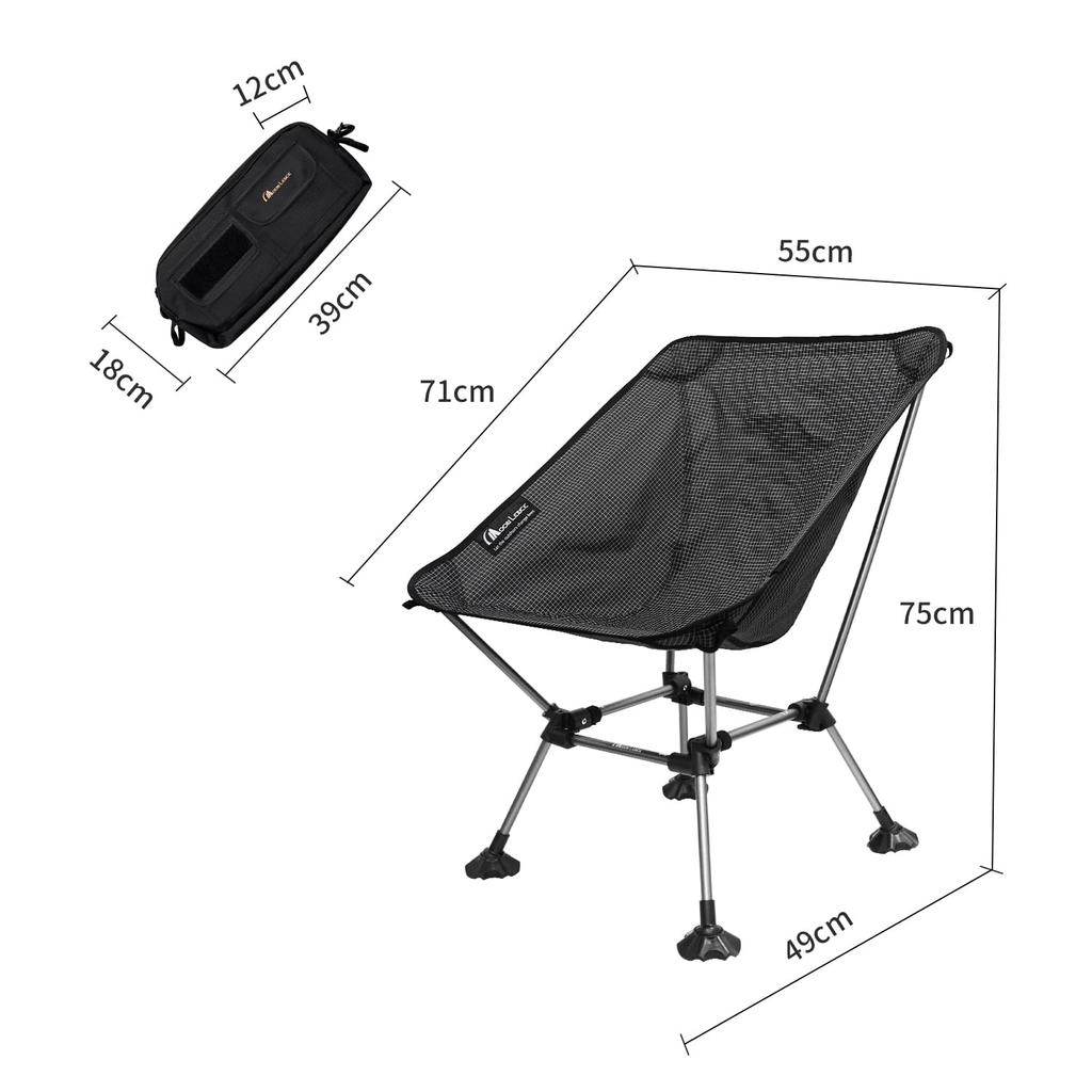 MOON LENCE Outdoor Dyneema Blend Height Camping Outdoor Camping Load Capacity Storage Bag Black Chair, Wide, Tear-Resistant Fabric, 2-Way Adjustable,
