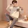 Casual Men Spring Autumn Nightwear Knitted Cotton Pajamas Set Long Sleeved Long Pants Fashion Elegant Mens Leisure