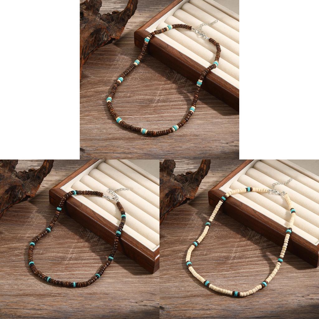 Collana Bohémienne con Perle di Guscio di Cocco Fatta a Mano Catena Geometrica da Uomo per Abbigliamento Casual