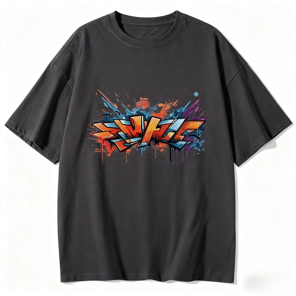 New Summer 2025 Fashion Graffiti Print T-shirt Loose and Casual Short-sleeved Cotton Sport Top for Men and Women