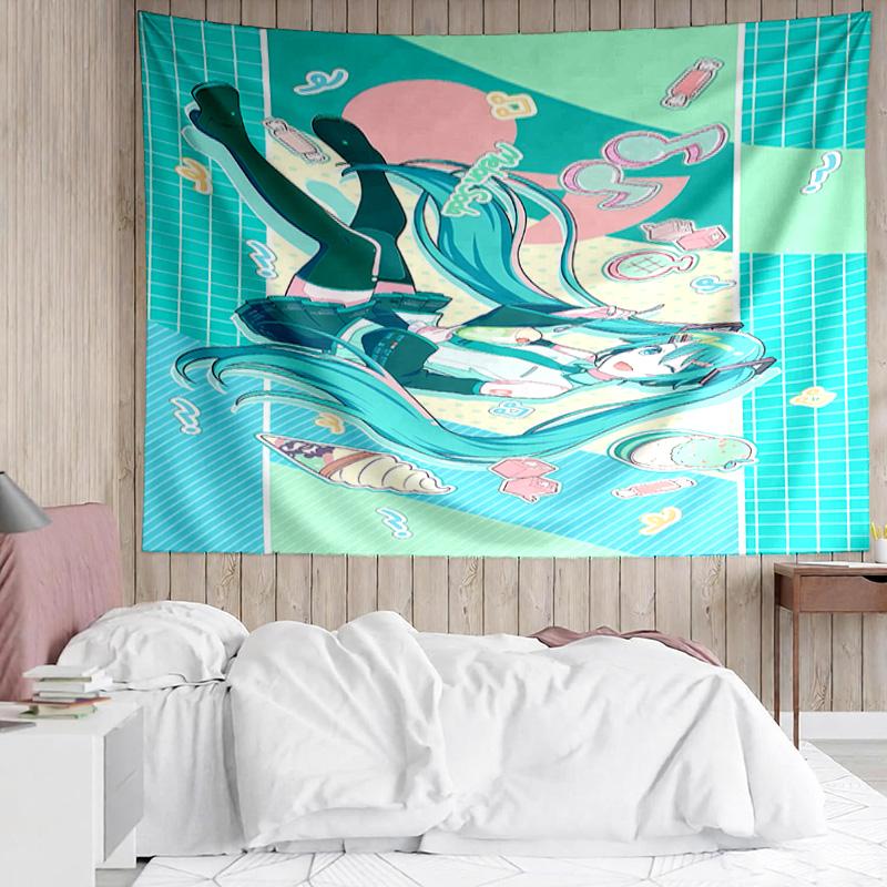Hatsune Miku Tapestry for Bedroom Aesthetic Classroom Tapestries Wall Hanging for Living Room Dorm Office,Ideal Creative Gift