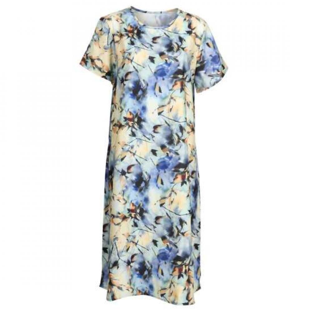 Shop Women S Round Neck Summer CoolinG Short Sleeve dreSS Blue Watercolor G Pp