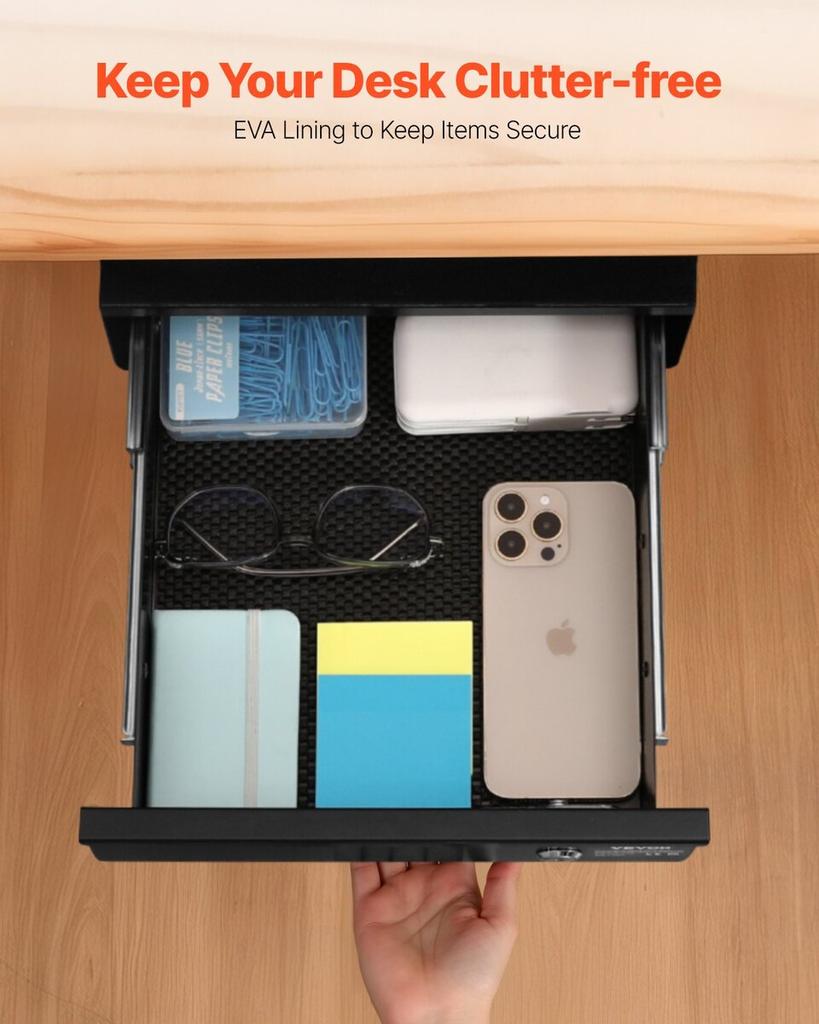 33 Cm Lockable Under Desk Drawer Organizer Slide-out Drawer Home Office