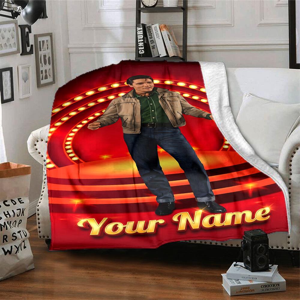 Elvis Presley Personalized Name Blanket Gift Personalized Blanket Soft Warm Cozy Suitable for Sofa Couch Livingroom Living Room All-Season Use
