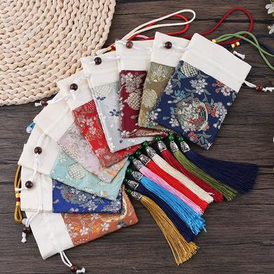 1PC Embroidery Jewellery Bag Flower Satin Reusable Storage Pouches Elegant Gift Bags Traditional Brocade Drawstring