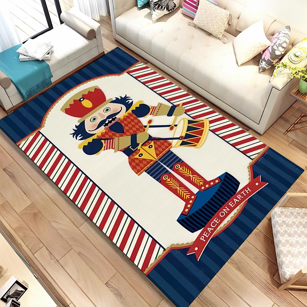 Merry Christmas Gift The Nutcracker Cartoon Doll Happy New Year Carpet Rug for Living Room Bedroom Home Sofa Decoration,Non-slip