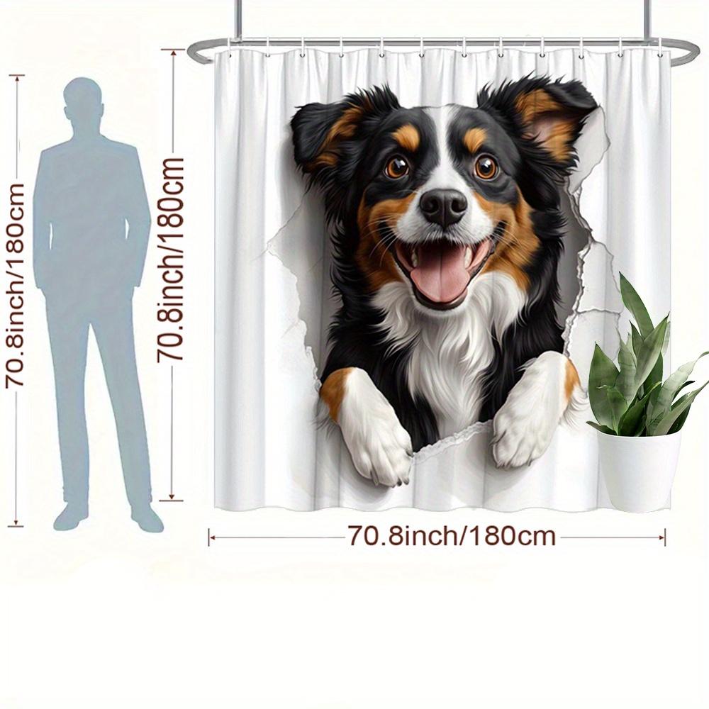 1 Stück Berner Sennenhund Duschvorhang - Waschbares Polyester, Schwarz-Weiß mit Braunen Akzenten, Verspieltes Design für Badezimmerdeko