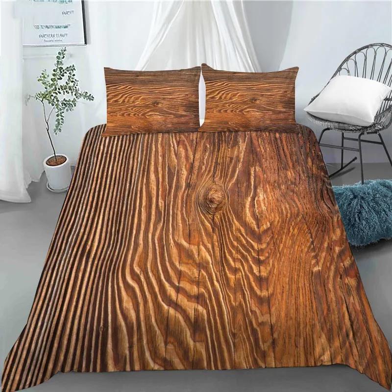 3D Modern Retro Wood Duvet Cover Lovely Pattern Polyester Quilt Cover Pillowcases For Kids Adults Bedroom Decor King Queen Size