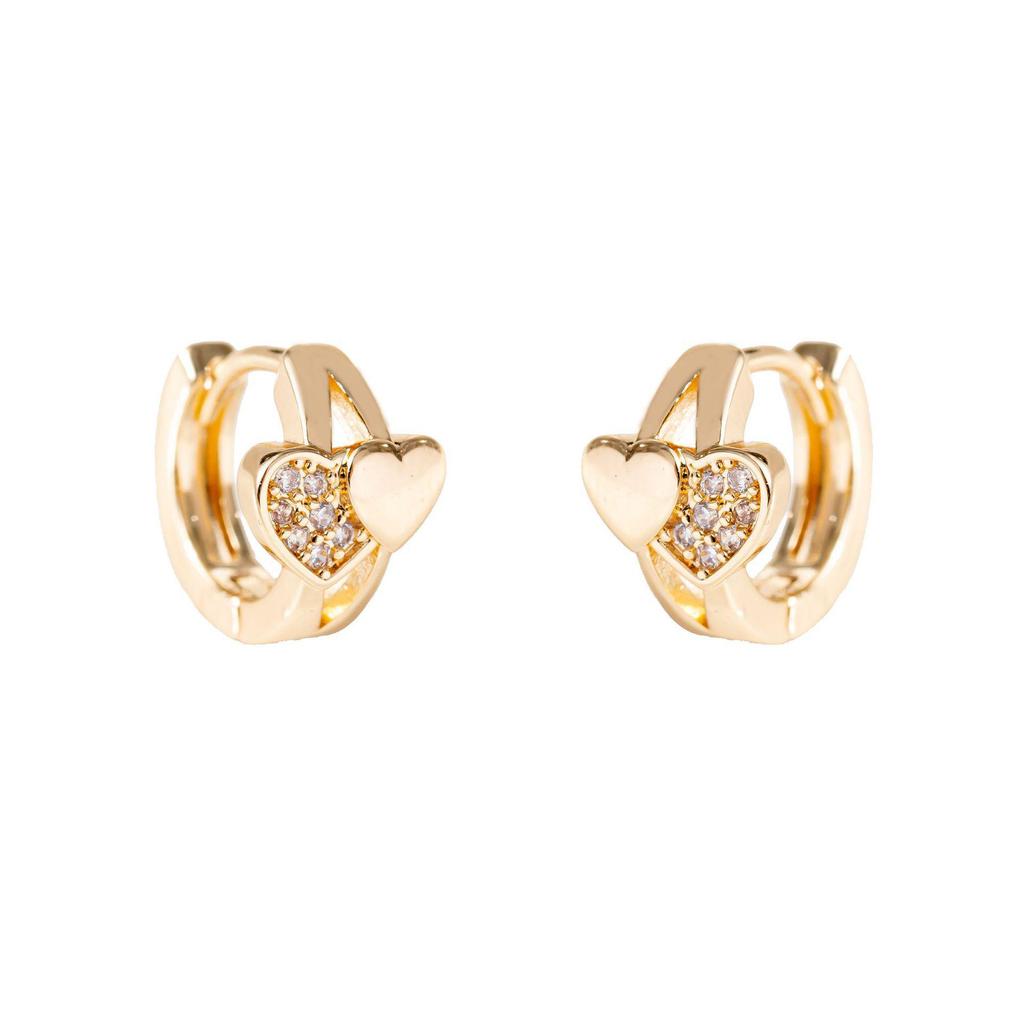 Double Love Heart Zircon Stud Earrings: Retro Micro-Inlay Design, Japanese-Korean Style, Simple Metal Accessories