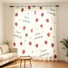 2PCS Digital Print Sheer Curtain, I Love Strawberry, Sweet Cute Fruit Berry Red - Voile Drapes for Bedroom Living Room Decor