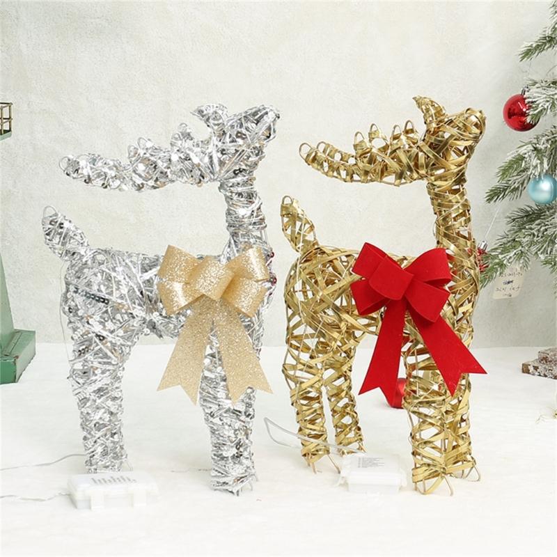 Iron Frame Holiday Reindeer Decoration for Entryway Display, 15Inch Lighted Christmas Deer with LED Light for Tabletop Shelf
