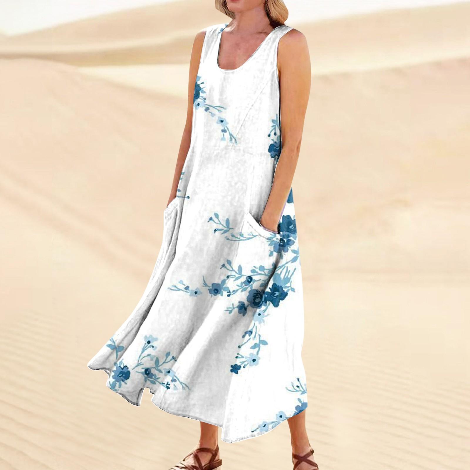 

Женское повседневное удобное хлопковое карманное платье без рукавов с цветочным принтом XXXL