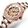 OLEVS Brand Rose Gold Ceramics Automatic Mechanical Women Watch Fashion Ladies Rhinestone Skeleton Luxury Watches Reloj Mujer