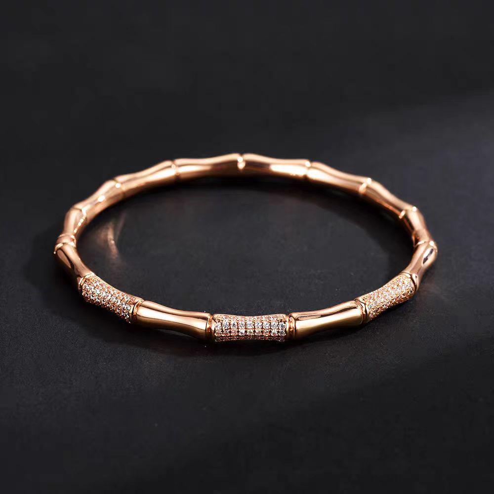 Женский высококлассный минималистичный бамбуковый браслет с бриллиантами