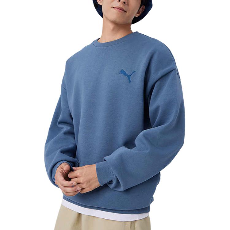 Puma Felpa Girocollo Elevata Tinta Unita Casual Pullover Manica Lunga Felpa Uomo Felpa Blu Navy 674081-18