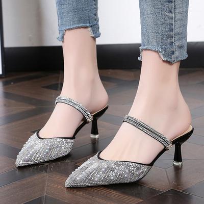 Bling Kristall Slingbacks Pumps Frauen Sommer Sexy Spitz Dünne Fersen Sandalen Frau Perle Ankle Strap High Heels Schuhe