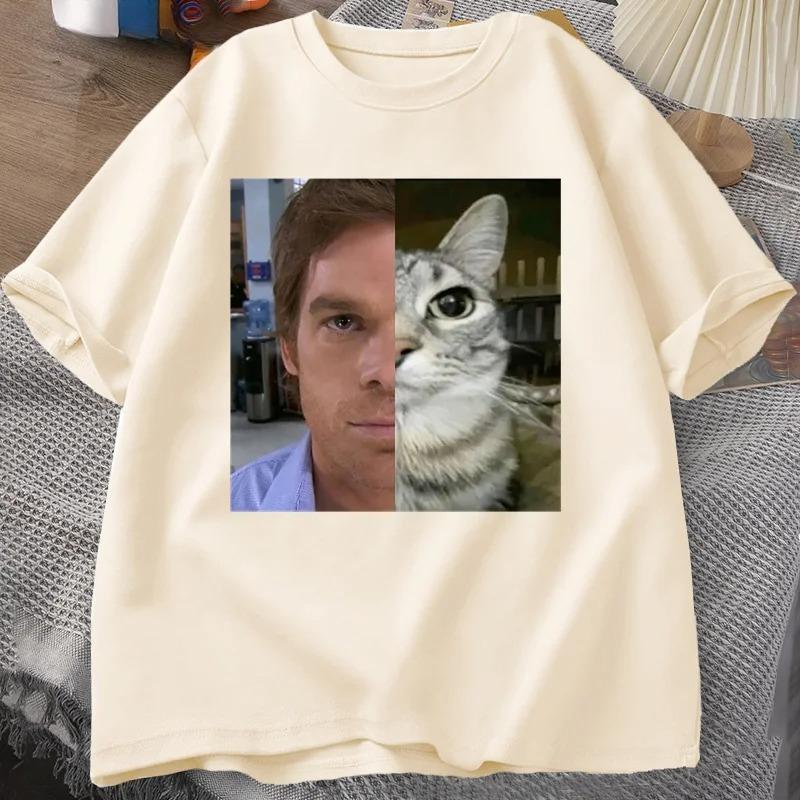 Dexter Morgan Katze T-Shirts Lustig Baumwolle Kurzarm Rundhals T-Shirt Unisex Streetwear Unisex Kleidung Harajuku Bedrucktes T-Shirt Oberteile