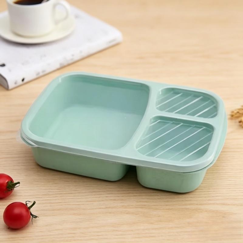 Bento Lunch Box Set 3 Compartment Food Storage Containers Wheat Straw Meal Prep Lunch Box Plastic Food Storage Container