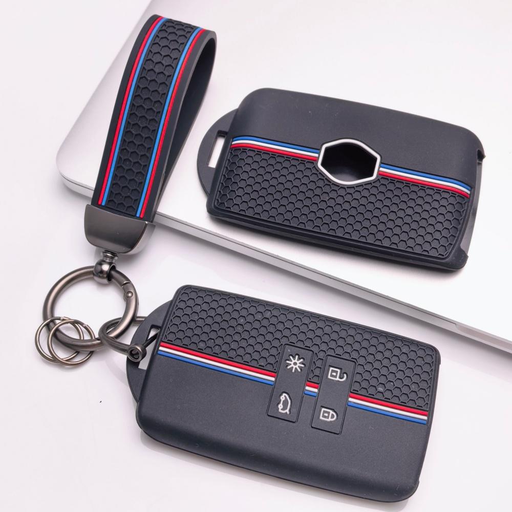Silicone Car Key Fob Cover with Matching Keychain Designed for Renault Koleos Kadjar Megane Talisman Espace Captur Scenic Clio Zoe Arkana This