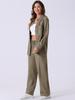 Allegra K Women's 2-Piece Linen Set: Button-Down Shirt and Drawstring Wide-Leg Pants, Gray-Green, Size L