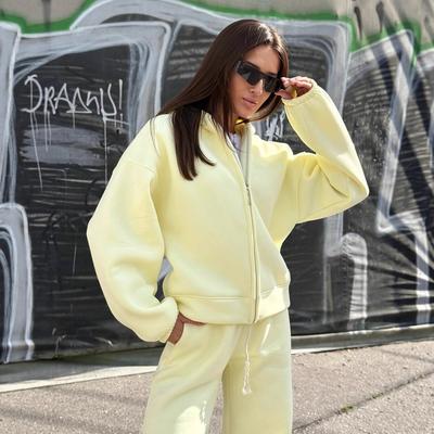 Automne et hiver nouveau costume européen et américain pour femme couleur unie à manches longues à capuche cardigan pantalon décontracté à lacets ensemble deux pièces