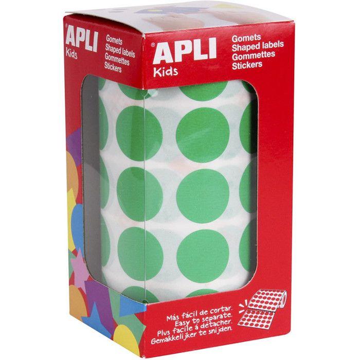 Rouleau de Gommettes Rondes - APLI - 20 mm - Vert - 59 Feuilles - Adhésif Permanent