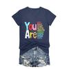 Summer V-neck Inspirational Text Printed Top Fashionable Casual Short Sleeved Women's T-shirts
