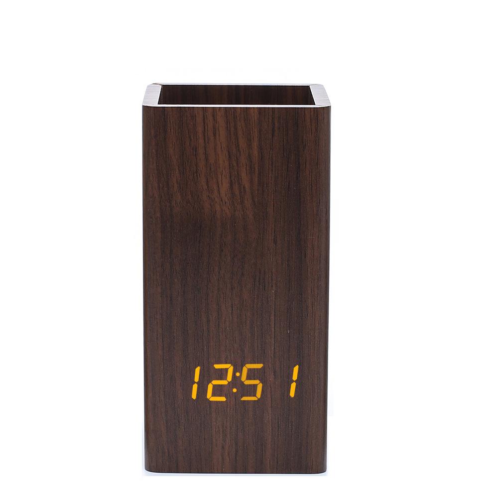 Wooden Digital Temperature Pen Holder Alarm Clock for Gift & Promotion with Cheapest Price Led Desk Clock