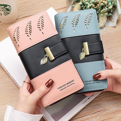 Damen Geldbörsen Lange Geldbörse mit Hohl-Blatt-Design - Clutch, Münzbörse & Kartenhalter