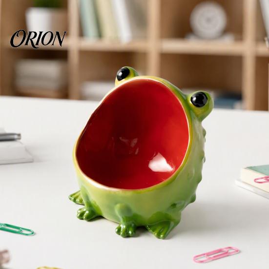 Handcrafted Home Decor Cute Big Mouth Frog Ceramic Candy Dish & Key Bowl for Entryway Table, Frogs Artistic Animal Sculpture Bowl, Decorative Figurine