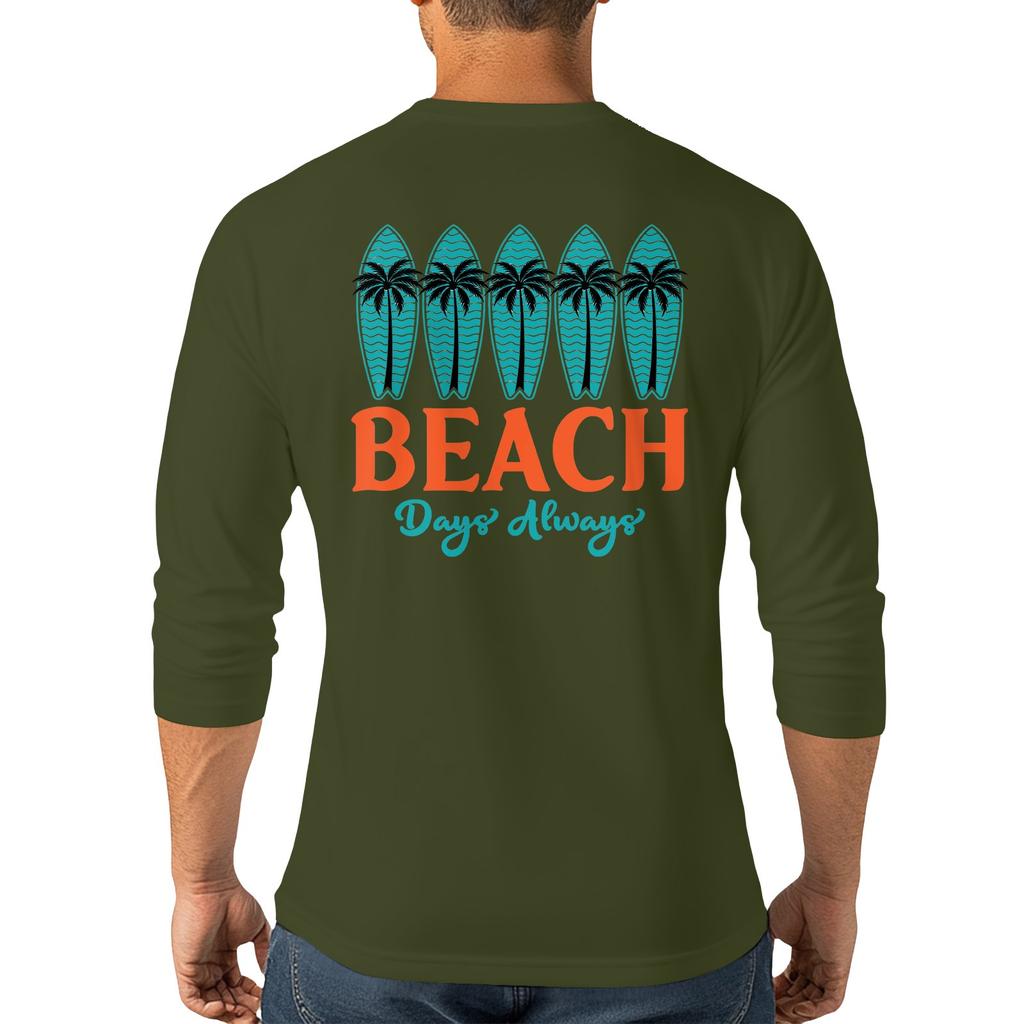 Men's Casual and Fashionable Printed Collar Three-quarter Sleeve Top T-shirt