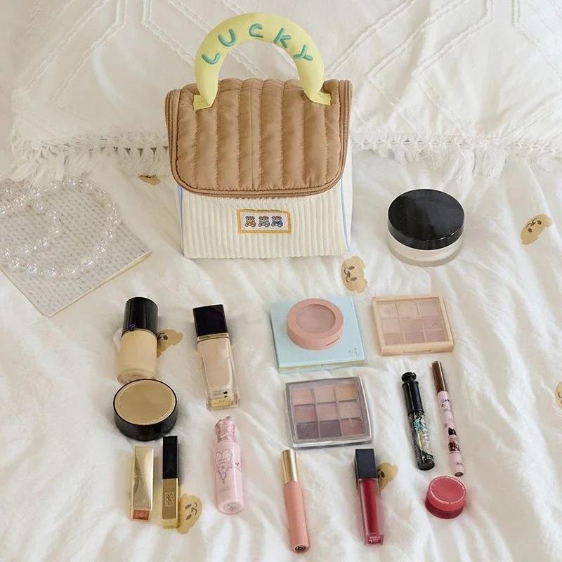 Cartoon House Shaped Cosmetic Bag Cute Large Capacity Wide Opening Makeup Zipper Organizer Portable Toiletry Bag for Women
