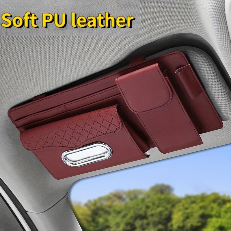 Universal PU Leather Car Sun Visor Organizer - 1pc, Car Storage Bag for Tidying, Pen & Bill Holder