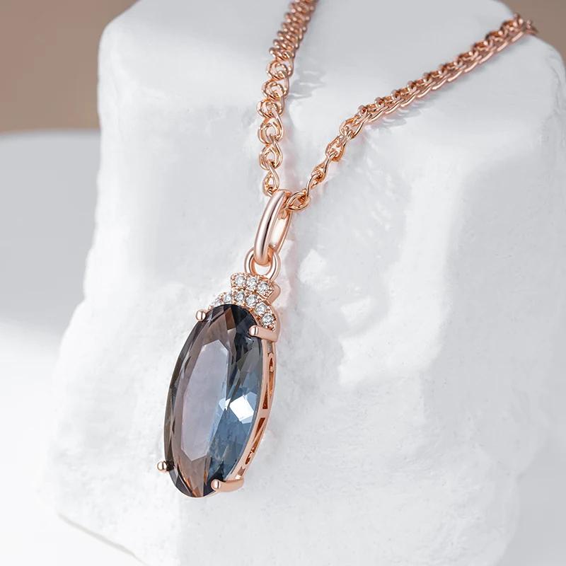Luxury Geometric Pendant Women Necklace Grey Large Zircon Necklace Golden Accessories Wedding Party Jewelry