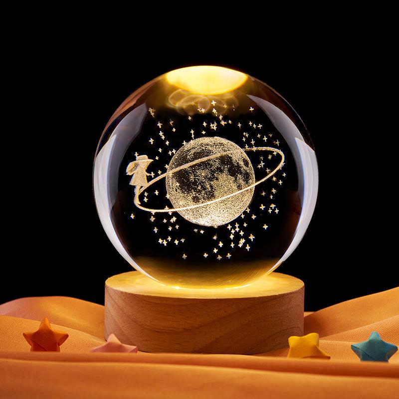 Moon Girl 3D Laser-Engraved Crystal Starry Night Light Ornament
