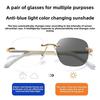 Photochromic Anti Radiation Frameless Glasses for Women Men Rimless Transition Eyeglass 2 In 1 Eyeglasses