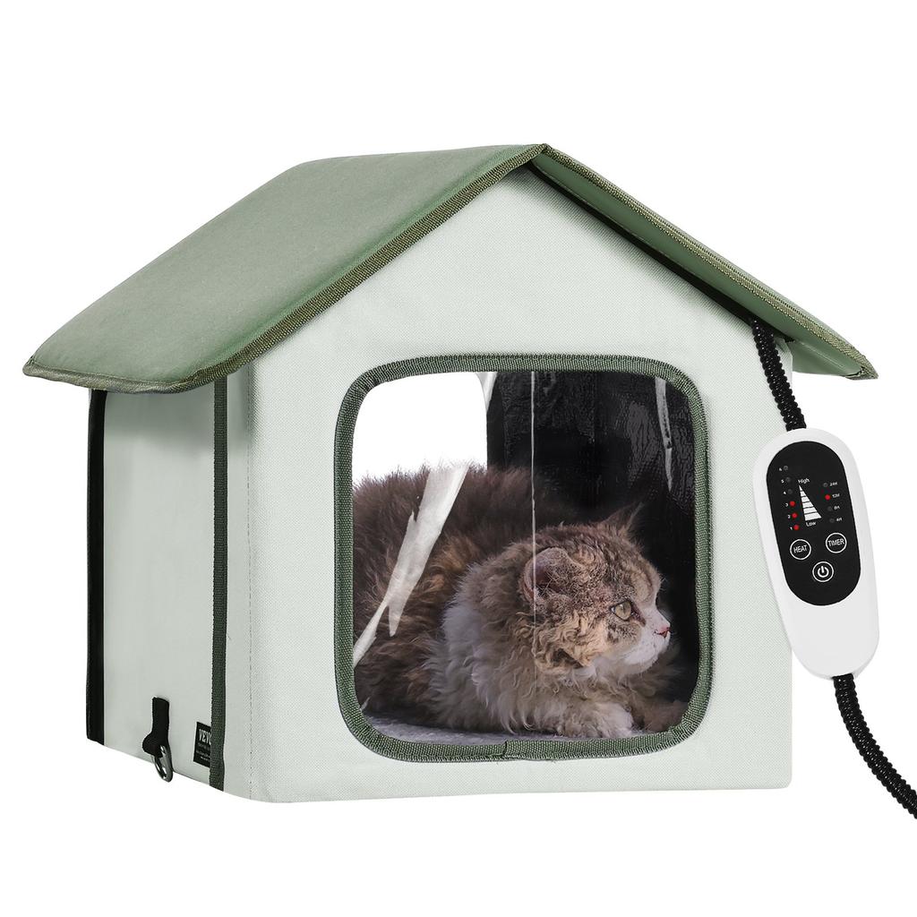 VEVOR Elevated Heated Cat House, Outdoor Kitty Shelter with Timer