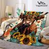 Floral Highland Cow Flannel Blanket Warm Soft Halloween Christmas Couch Warm Cozy Decorative Decor Gift for All Season
