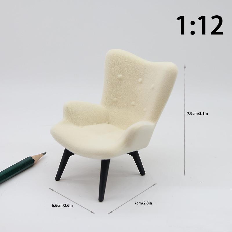 1 Piece 1/12 Dollhouse Mini Plush Sofa Chair Side Table Furniture Model For Doll House Decor Simulation Single Person Sofa