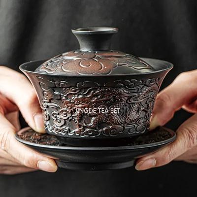 1 Stück Teetasse Hochwertige Lila Keramik Chinesisches Teeservice Gaiwan Teetassen Deckelschale Traditionelle Handarbeit Teeaufguss Teeschale