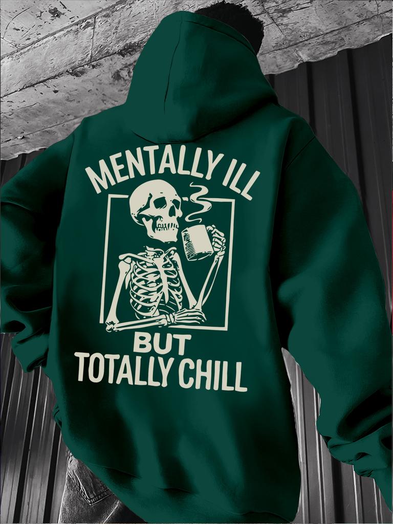 Retro Skull Element Fashionable Hoodie with Fun Letters, Suitable for Casual and Sports Wear, a Must-have Item for Autumn and Winter