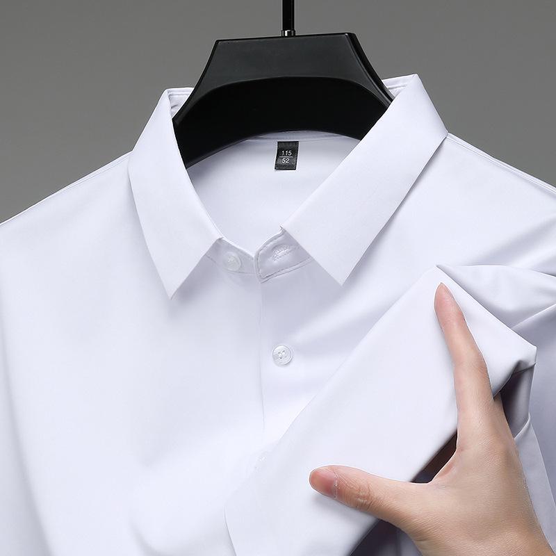 Men's Seamless Short-Sleeve Ice Silk Formal Shirt - Summer 2026, Non-Iron, Solid Color, Business Casual.