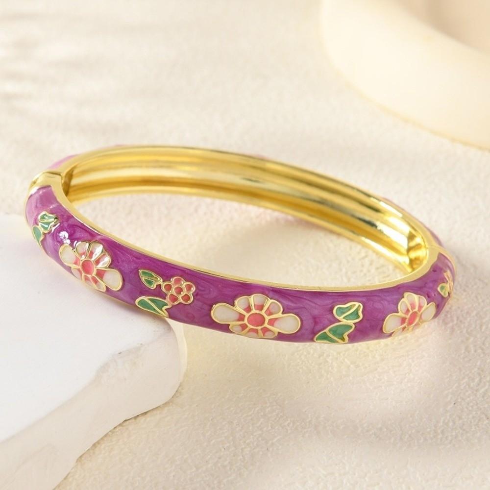 Elegant Enamel Bracelet Ethnic Floral Motifs Alloy Cloisonne Bangle Colorful Vintage Dropped Glaze Bracelet Women's Jewelry