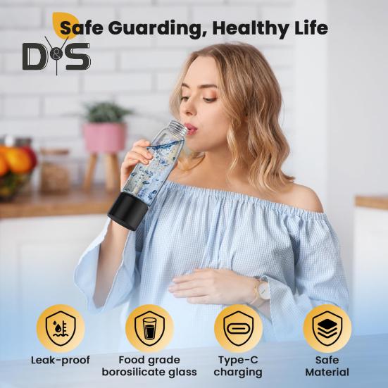 Hydrogen Water Bottle Generator 460ml Ion Membrane Electrolysis Tech 3 Min 2300+ PPB Hydro Water Cup Rechargeable Hydrogen Water Bottle Machine for