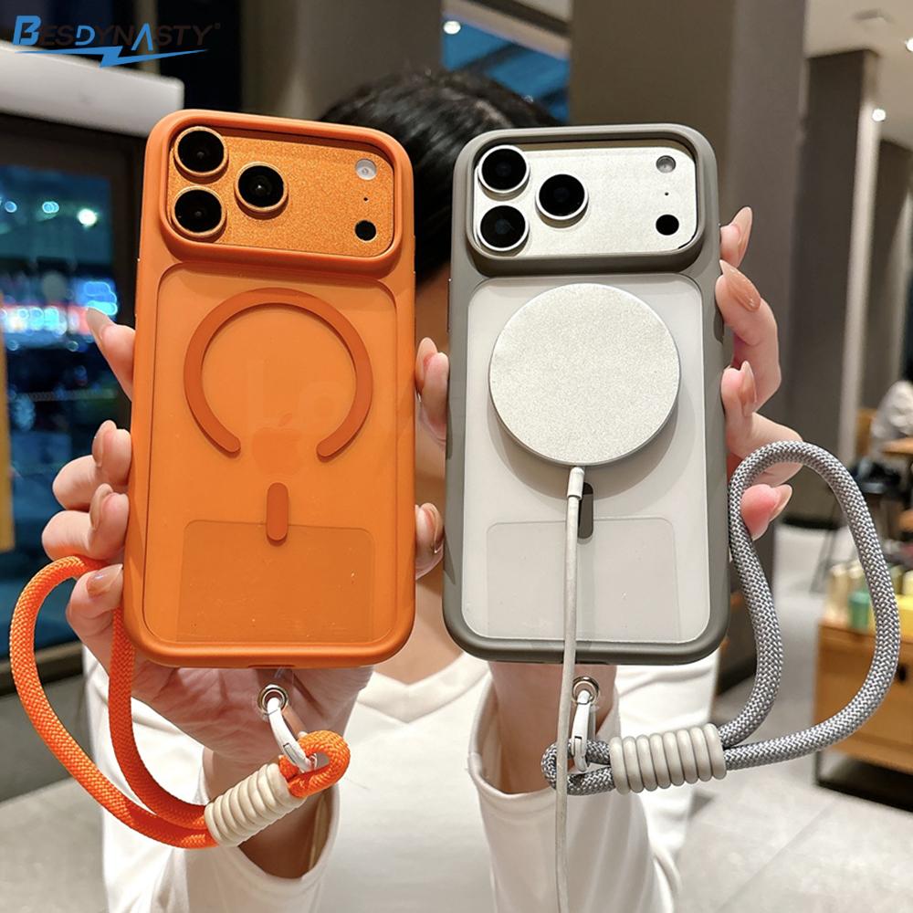 Luxury Lanyard Clear Slim Acrylic Magnetic Phone Case For iPhone 17 16 15 14 13 12 Pro Max For Magsafe Wireless Charging Cover