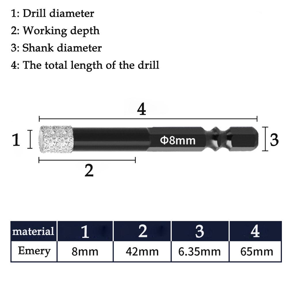 6/8/10/12mm Dry Diamond Drill Bits Set Vacuum Brazed Core Drill Bit Kit Quick Change Hex Shank for Porcelain Granite Tile Marble