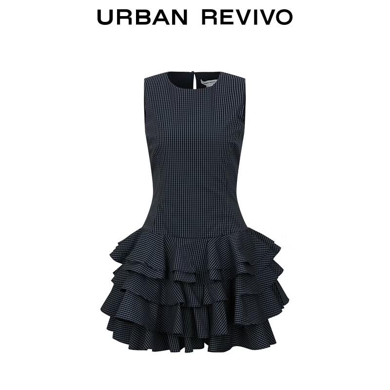UR 2026 Women's Sleeveless Plaid Cake Skirt Mini Dress